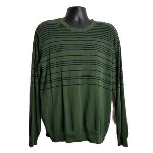 American Eagle Sweater XL Green Navy Striped Crewneck Preppy